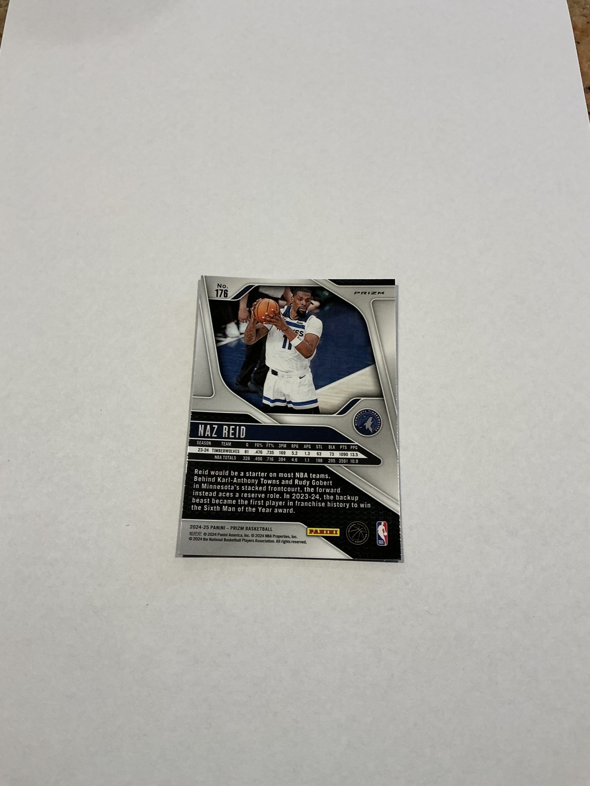 Panini Prim Naz Reid Silver RWB #176 - Image 2