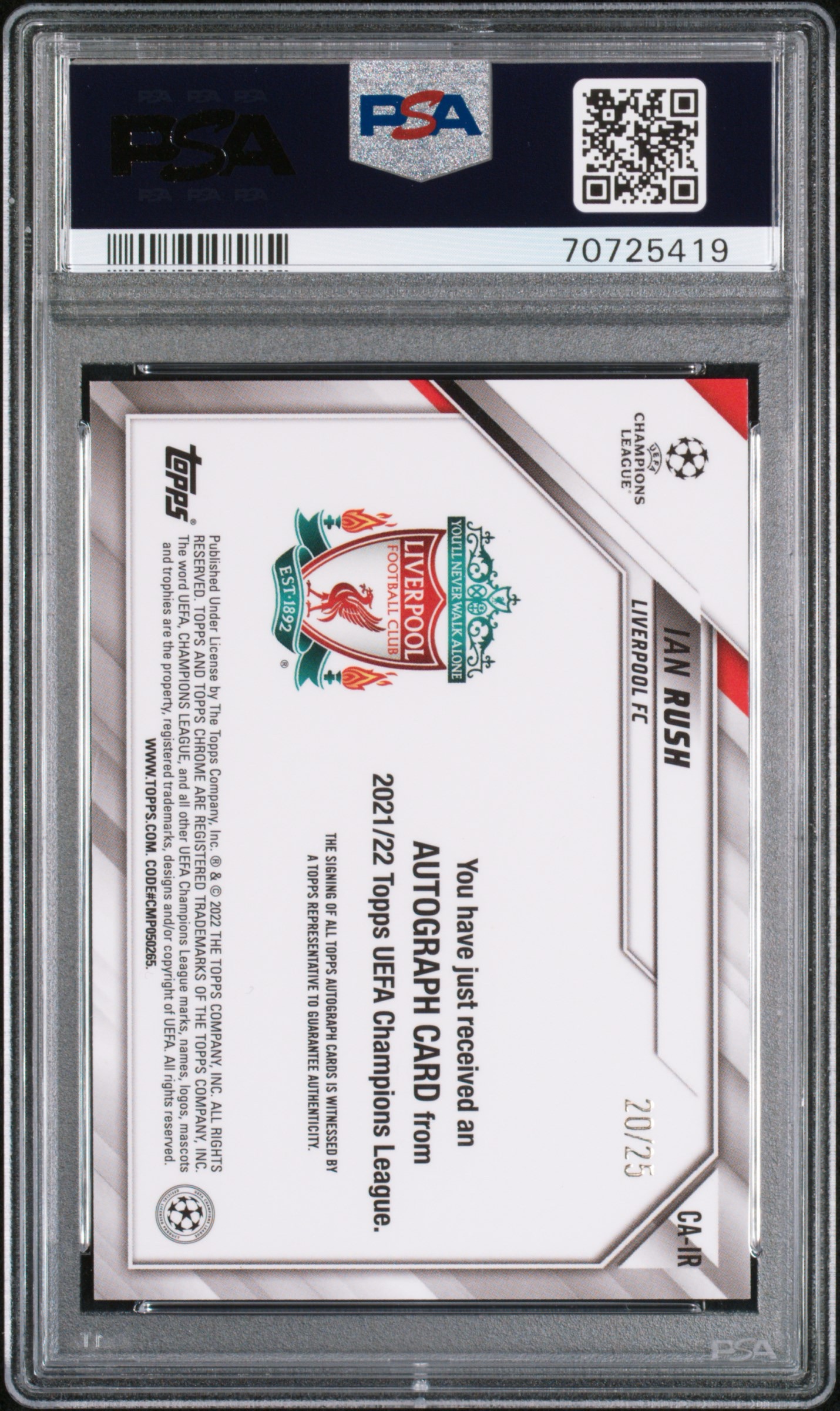 2021 TOPPS CHROME UEFA CHAMPIONS LEAGUE CHROME AUTOGRAPHS #IR IAN RUSH CHROME AUTO-ORANGE REF PSA 9 - Image 2