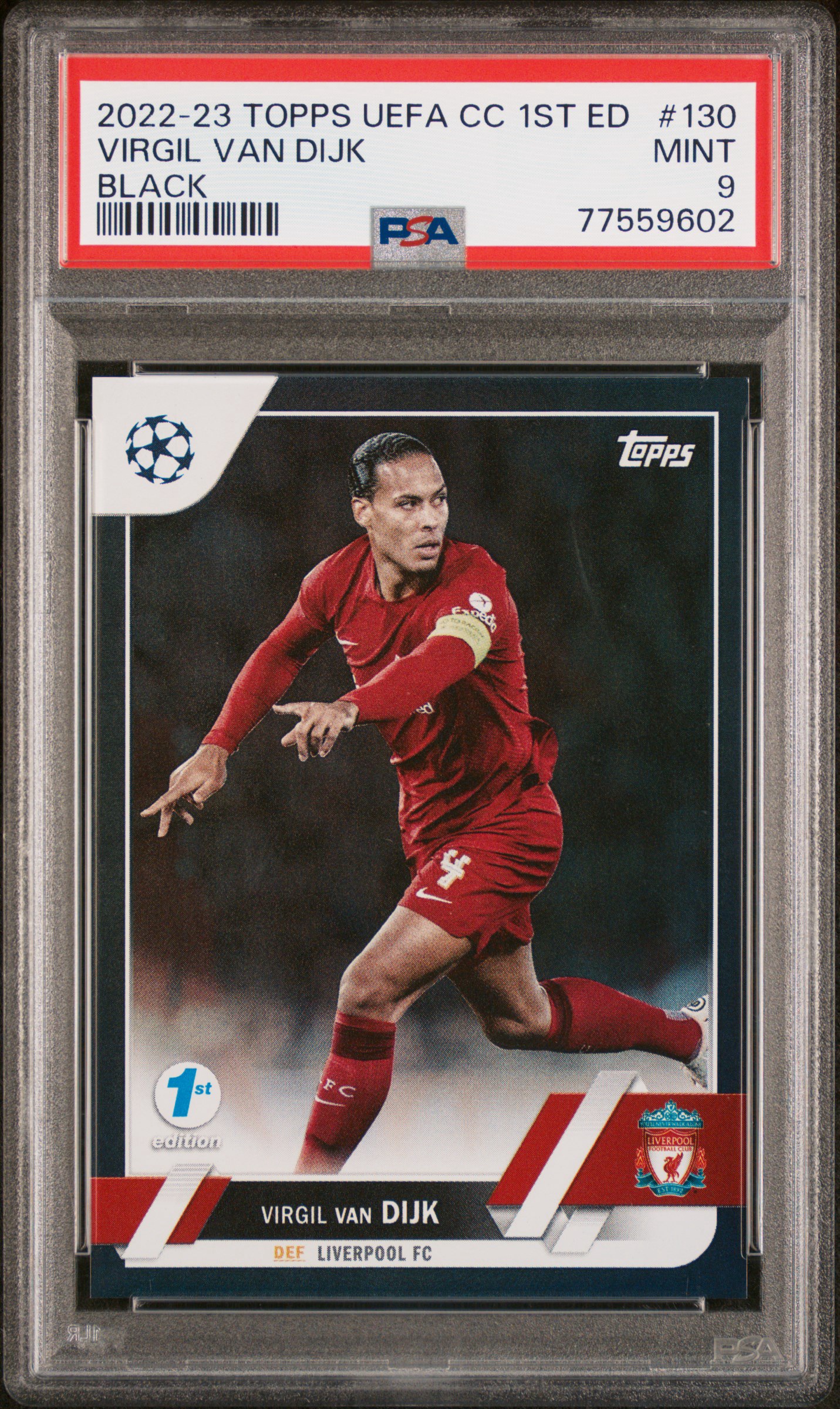 2022 TOPPS UEFA CLUB COMPETITIONS 1ST EDITION #130 VIRGIL VAN DIJK BLACK PSA 9