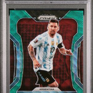 2022 PANINI PRIZM WORLD CUP QATAR #7 LIONEL MESSI GREEN WAVE PSA 10